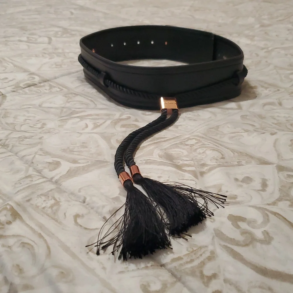 Ted Baker Black Rope Tassel Belt with Rose Gold Accent